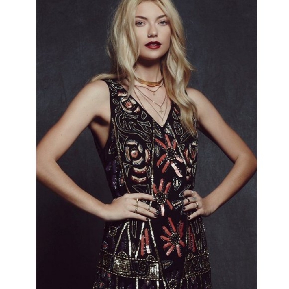 Secret Garden Beaded Mini Shift Dress